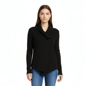 Jarbo Black Ribbed Asymmetrical Cardigan Sweater - Medium